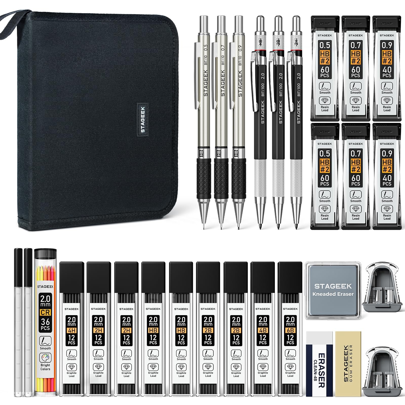 STAGEEK Mechanical Pencil Set with Canvas 30 Count (Pack of 1), Multicolor