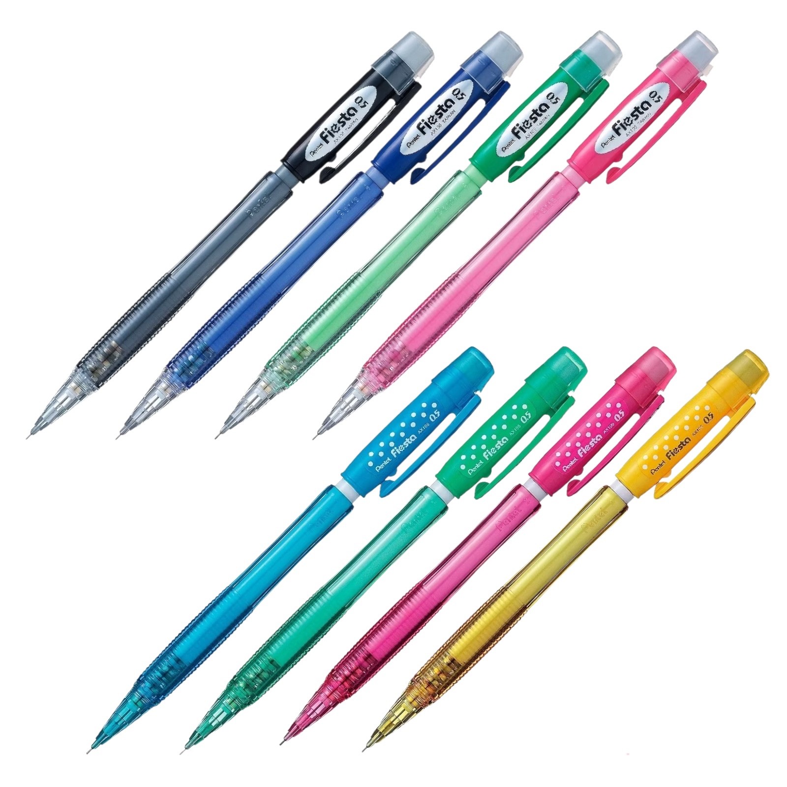 8pcs Pentel Mechanical Pencil Fiesta 0.5mm Set Mix Color Grip Zone Kids Gift