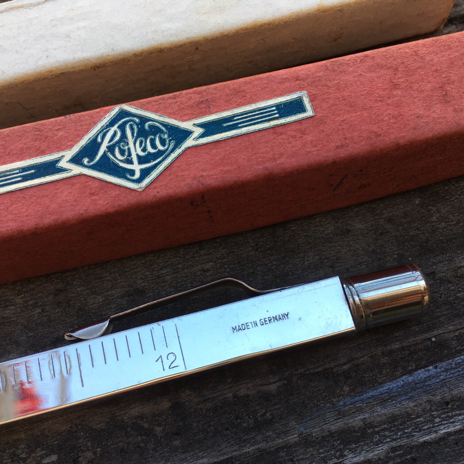 TELESCOPING Rofeco mechanical PENCIL to 12″ RULER & pocket clip ANTIQUE bavarian