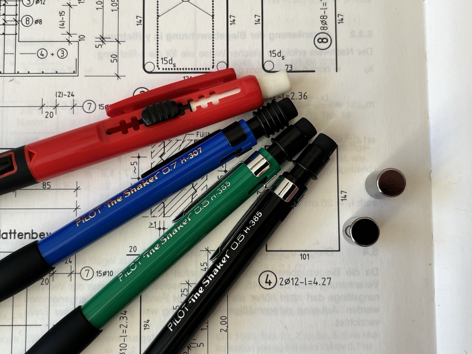 Set of 4 Vintage Mechanical Pencils PILOT : 3x THE SHAKER & 1x CLICKER : NOS