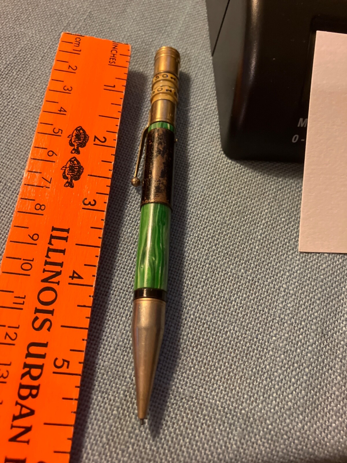 Mechanical Pencil 14K Gold Green/black white w/calculator math function & Lead