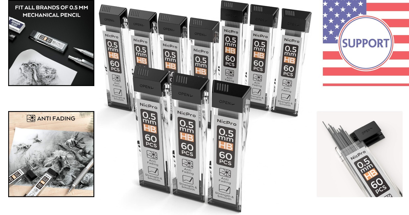 10 Tubes of 0.5mm HB Lead Refills for Mechanical Pencils – Smooth Writing