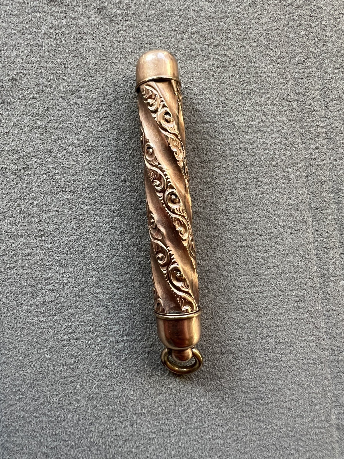Victorian 10K Rose Gold Repoussé Pencil Fob Pendant – 12g Gross Weight – Estate