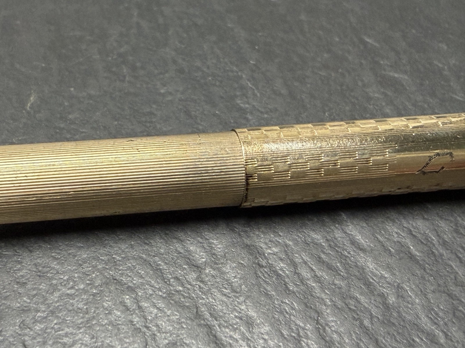 ANTIQUE GOLD FILLED TELESCOPING MECHANICAL PENCIL WITH LOOP, MONOGRAM N1006