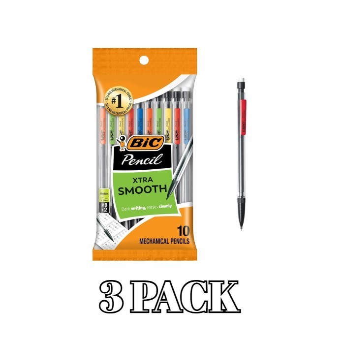 BIC Xtra-Smooth Mechanical Pencils with Erasers, Medium Point PACK OF 3