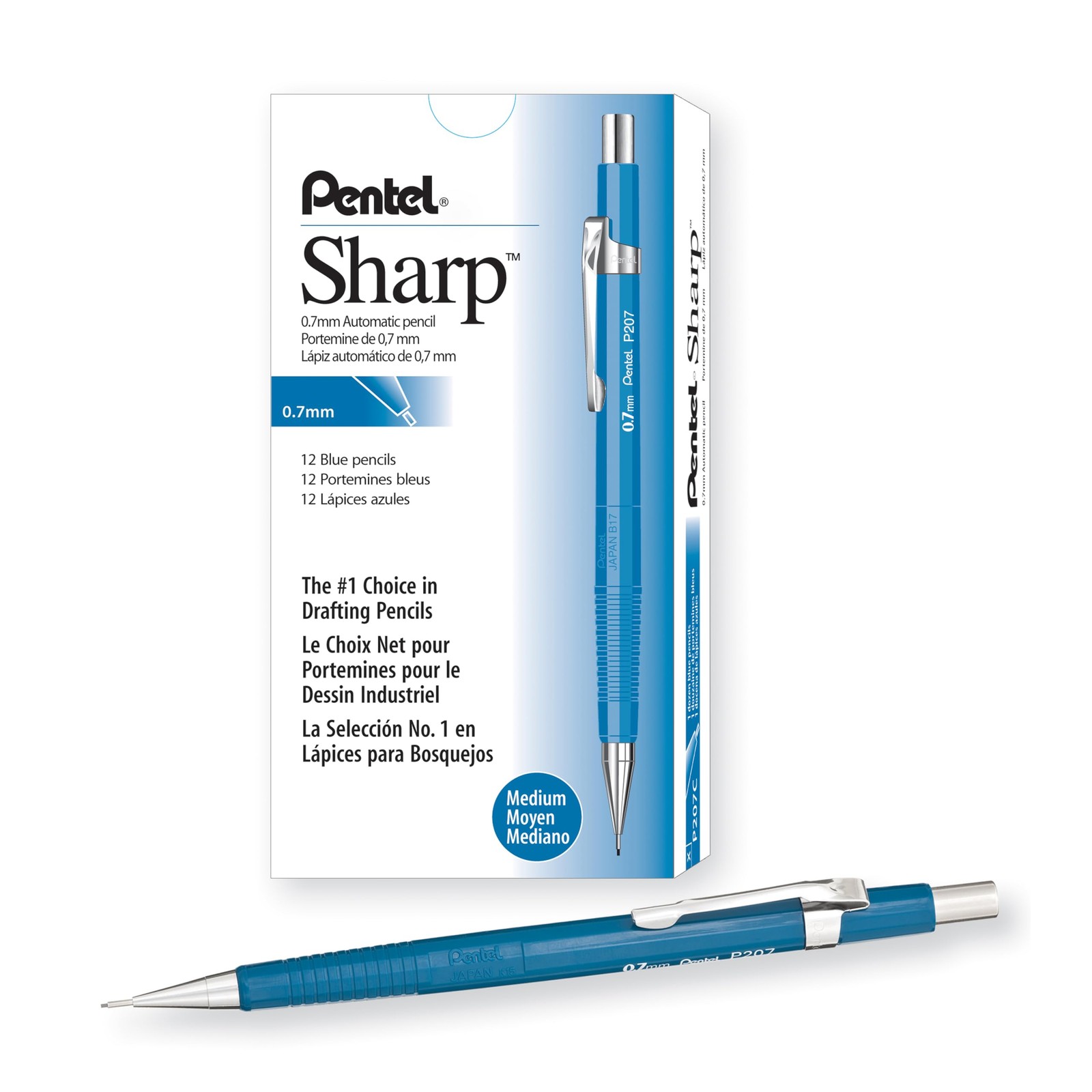 Pentel Sharp Mechanical Pencil 0.7mm Blue Barrel 12 Count Super Hi Polymer Lead