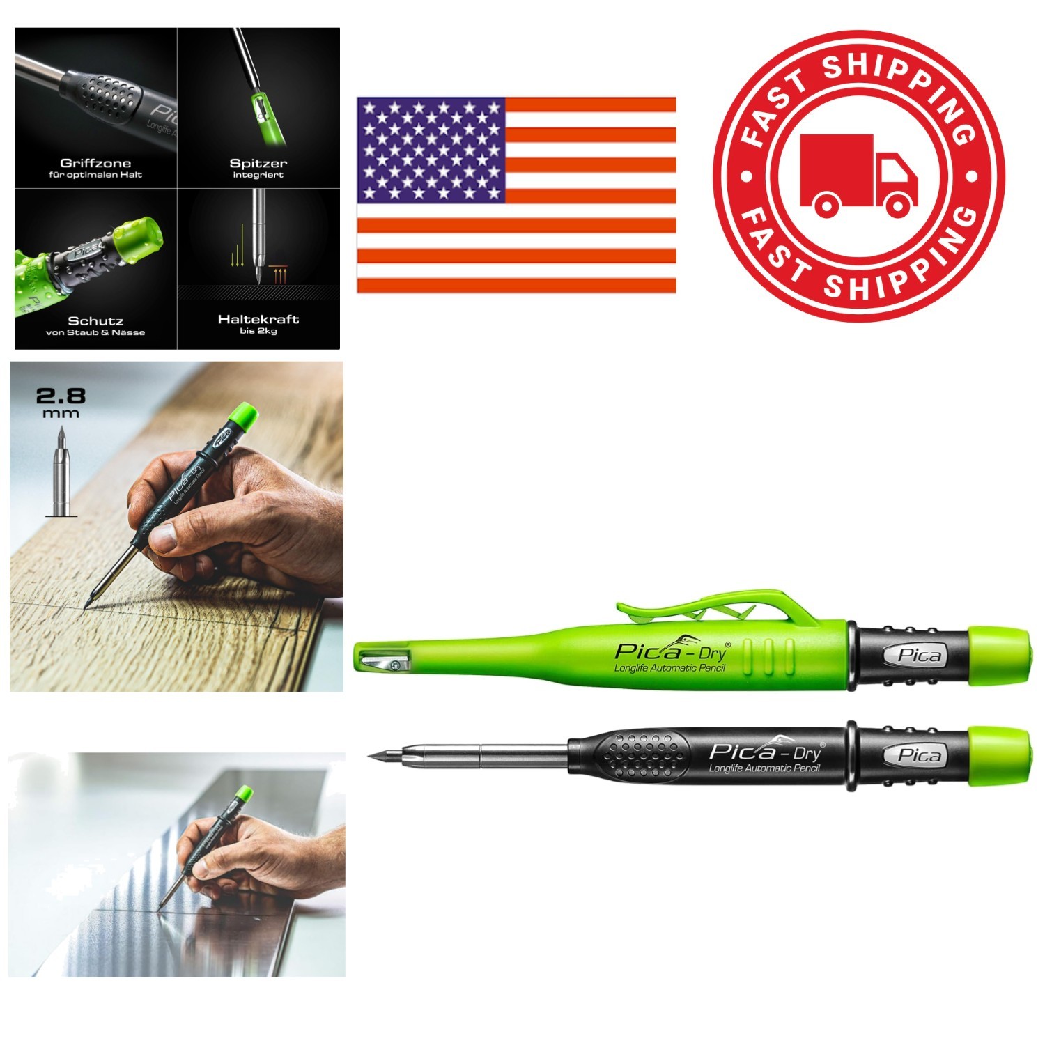 3030 Dry Longlife Mechanical Pencil Green Comfortable Grip for Kids Adults