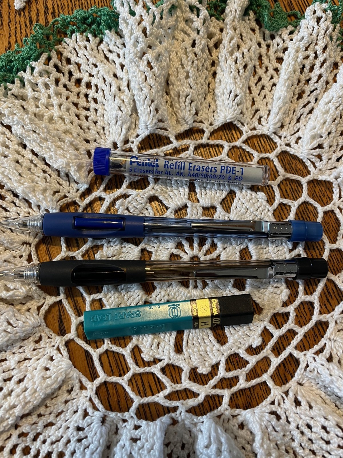 Vtg Pentel PD347 Mechanical Pencils Blue and Black 0.7mm Lead and Erasers Nice!
