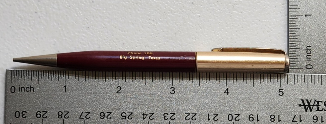 Higginbotham Bartlett Co. Big Spring, Texas Mechanical Pencil Maroon/Goldtone