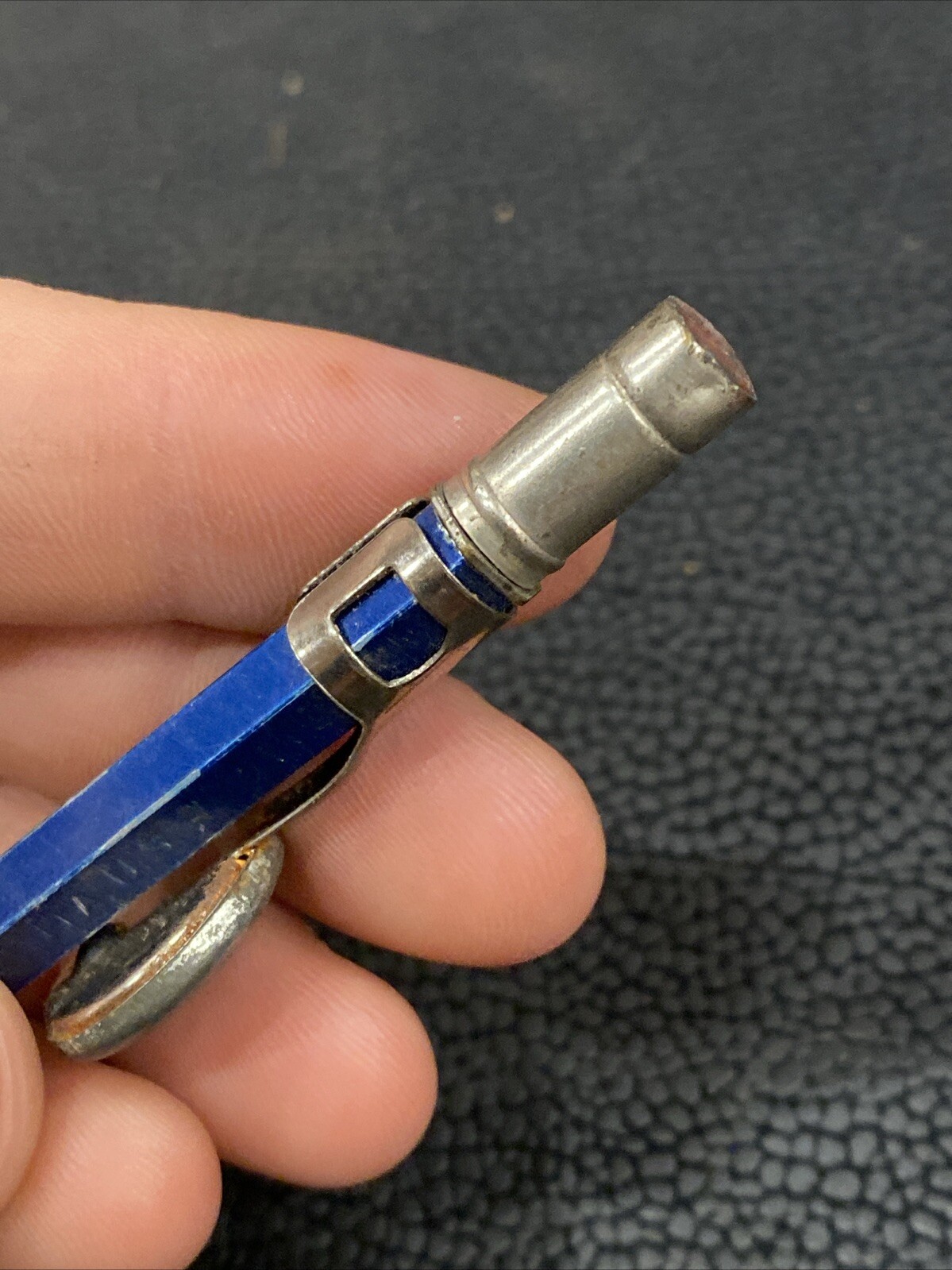 VTG 1930’s SCRIPTO 4-47 Blue STARRETT TOOLS Advertising Button Mechanical Pencil