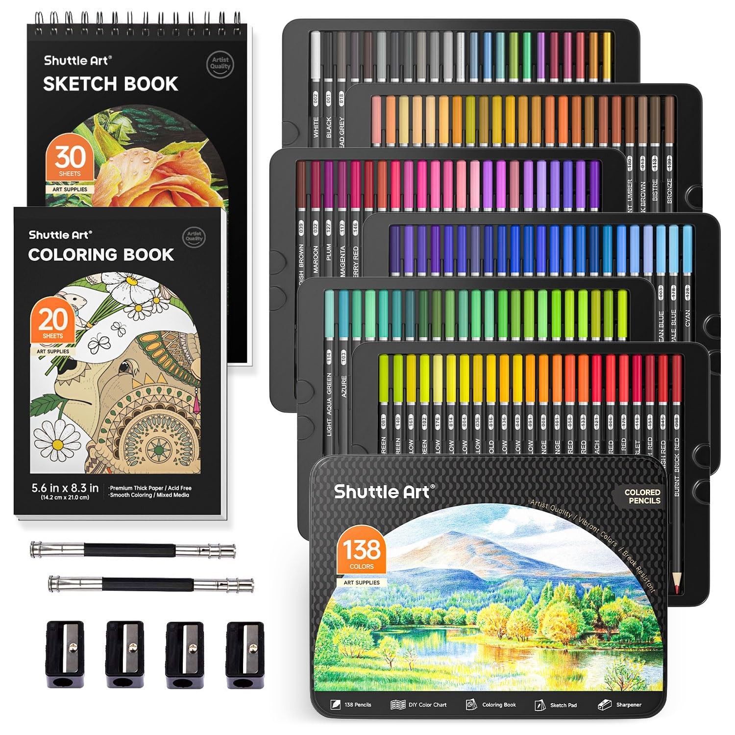 Shuttle Art 138 Colored Pencils for Adults, 1 Count (Pack of 1), 138 Colors