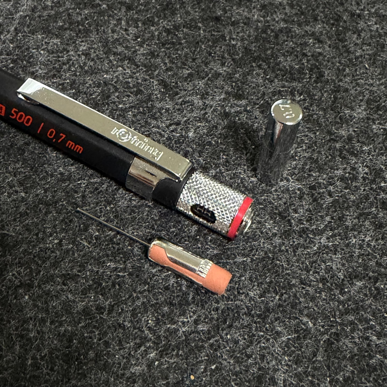 rOtring 500 0.7mm Drafting Mechanical Pencil Black Silver Metal Grip NOS