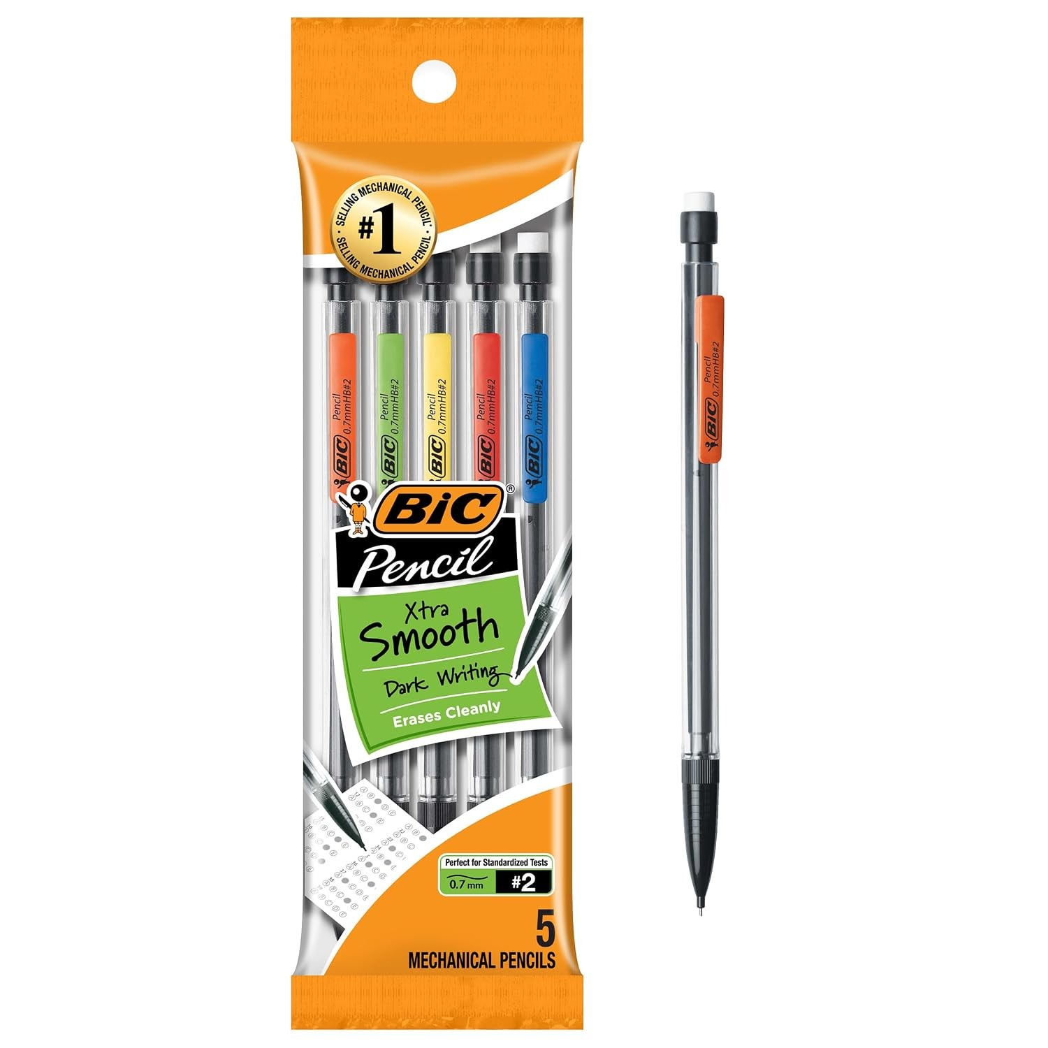 BIC Xtra-Smooth Mechanical Pencils with Eraser Medium Point 5 Count Pack