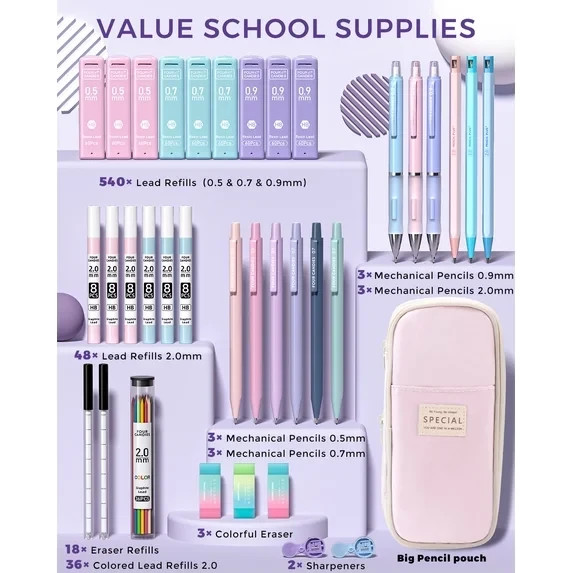 Four Candies 36PCS Aesthetic Supplies in Large Capacity Pencil Case, 12PCS