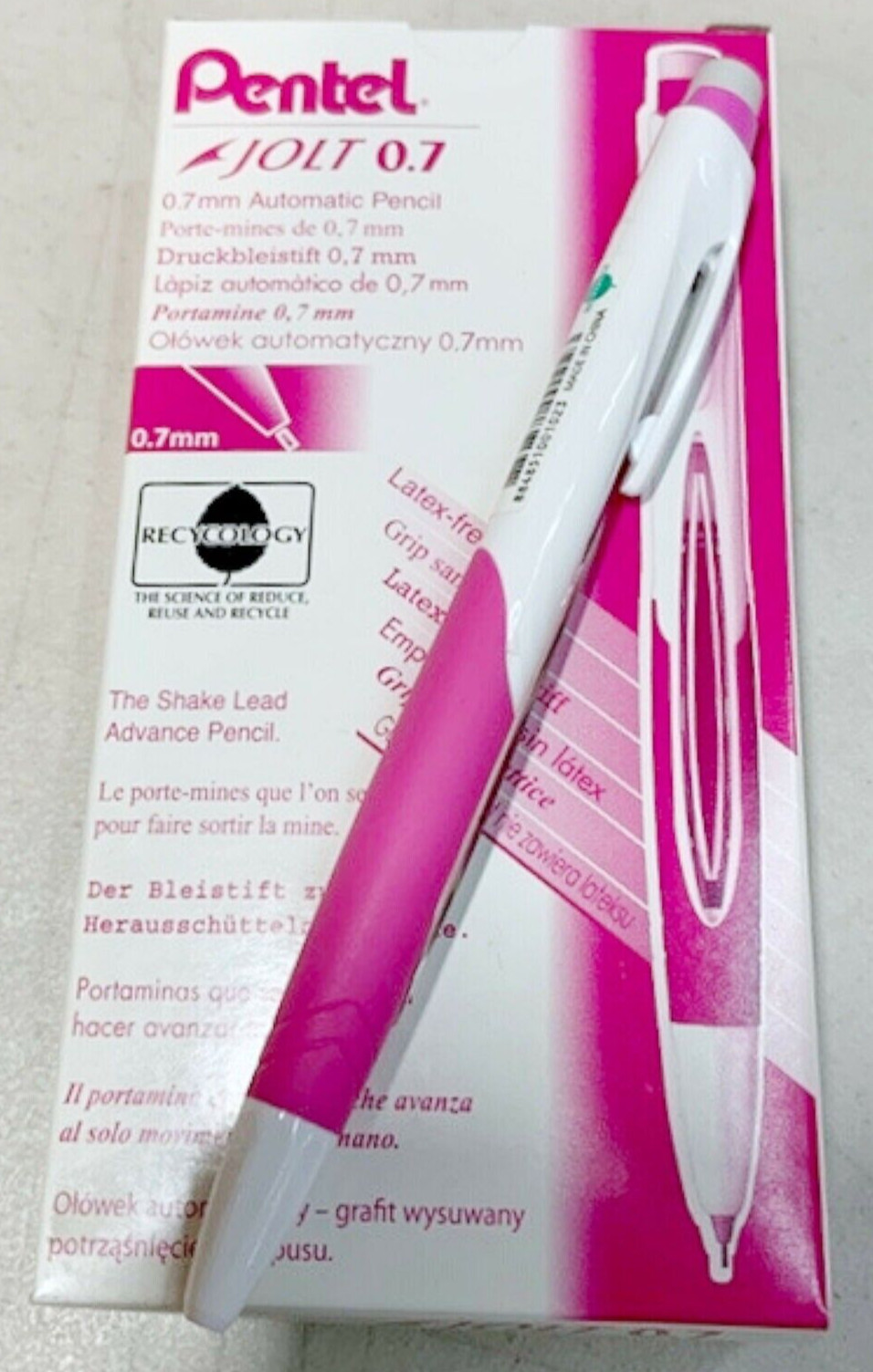 NEW Pentel 12-Pack Jolt 0.7mm Automatic Mechanical Pencils PINK Grip Shake AS307