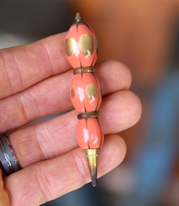 Vintage Mechanical Pencil Art Deco Pink and Gold Miniature RARE