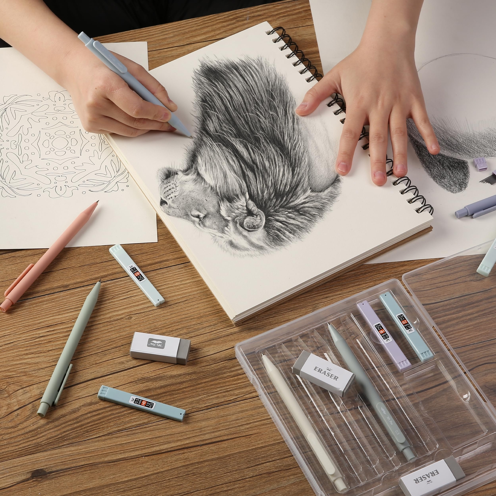 6 Pack Mechanical Pencil Set with Lead Refills & Erasers 2 Sizes, 0.5 & 0.7mm