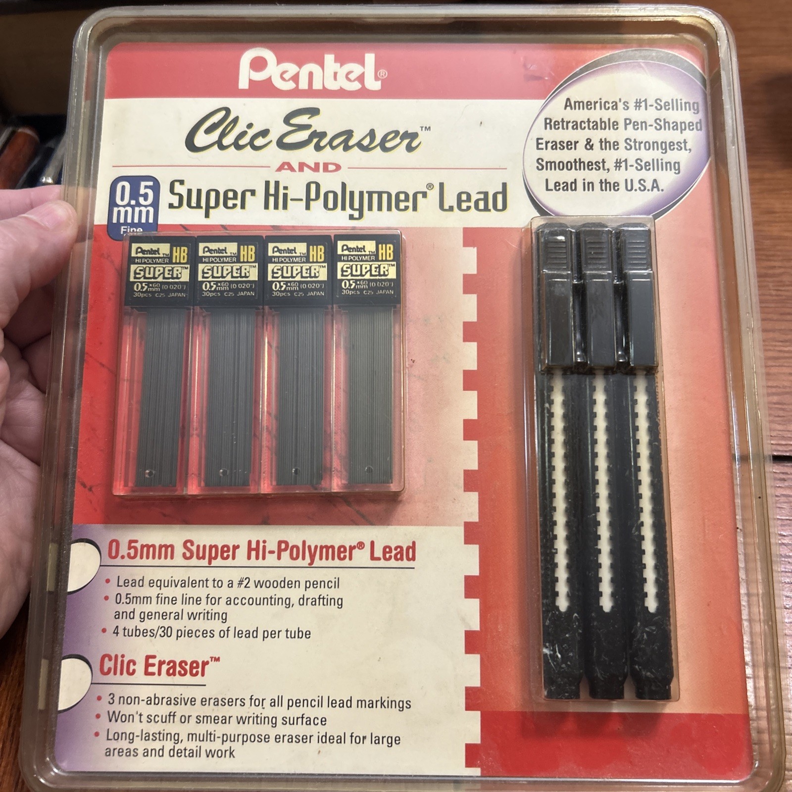 Vintage PENTEL Clic Eraser & Super Hi-Polymer Lead .5 mm
