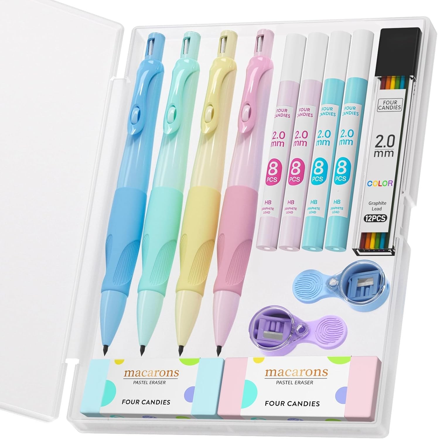 2.0MM Handwriting Pencils for Kids with Comfort Ergonomic Grip, 4PCS Cute Mec…