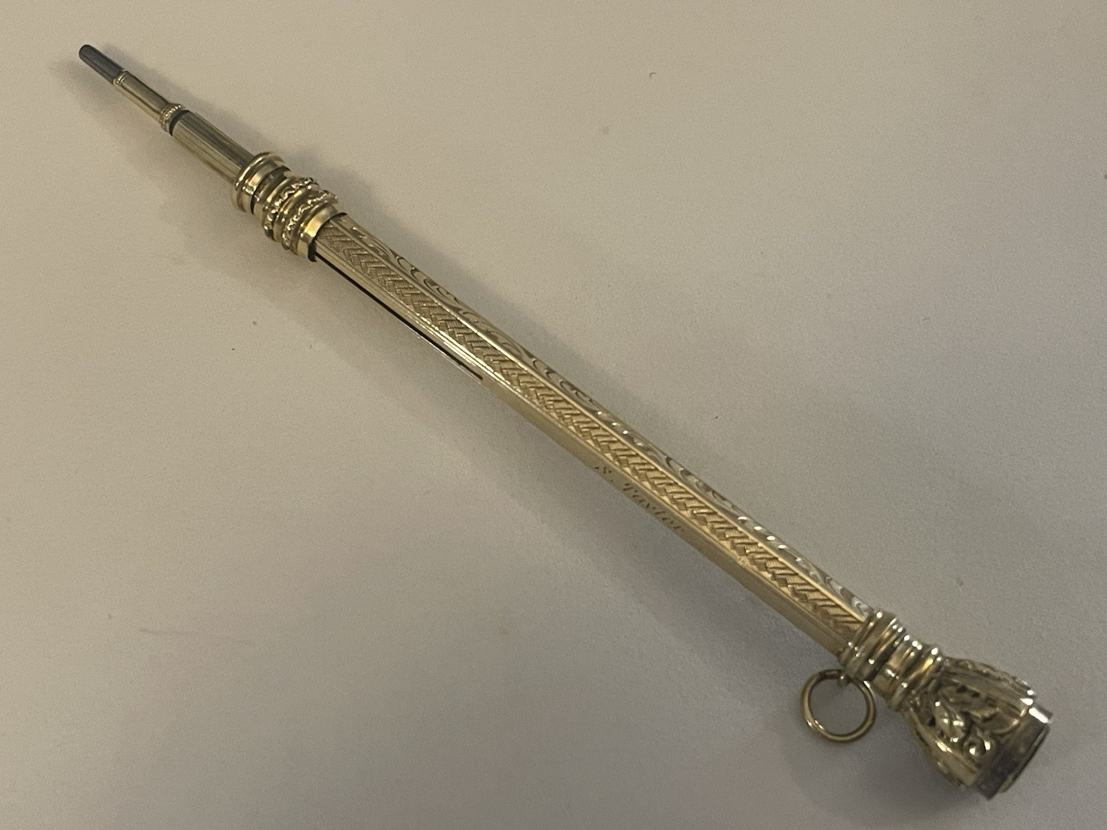 Antique Chatelaine Retractable Pencil Gold Filled Amber Color Jewel MONO🌺🌺