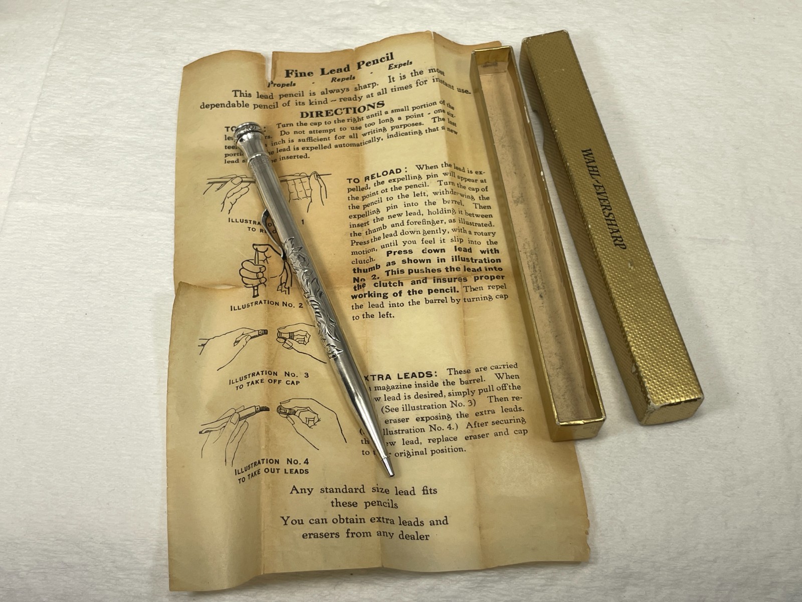Vintage EVERSHARP Mechanical Pencil ~ STERLING w/Floral Engraving ~ MASONIC Seal