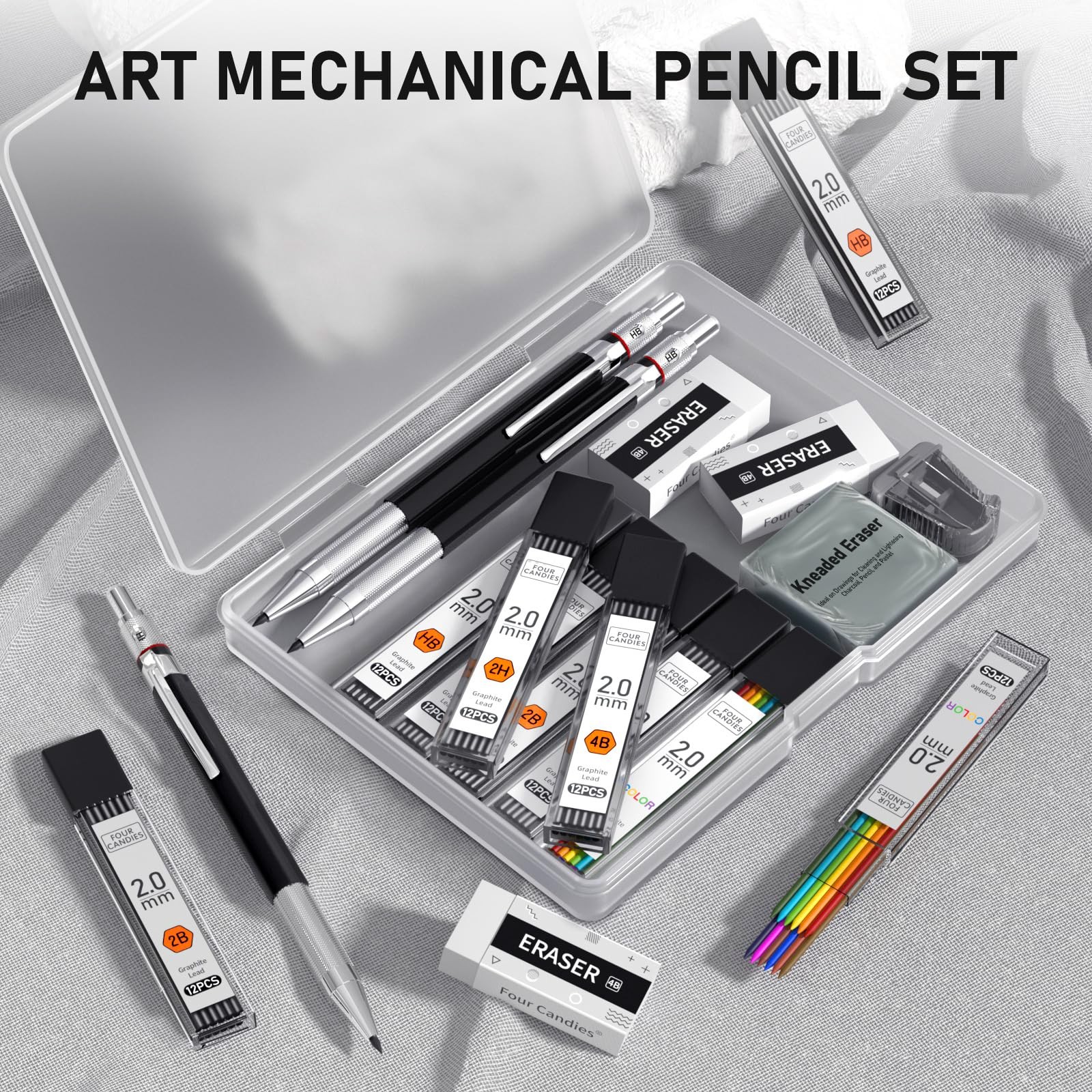 Four Candies 3-Piece 2Mm Mechanical Pencils With Case, Metal