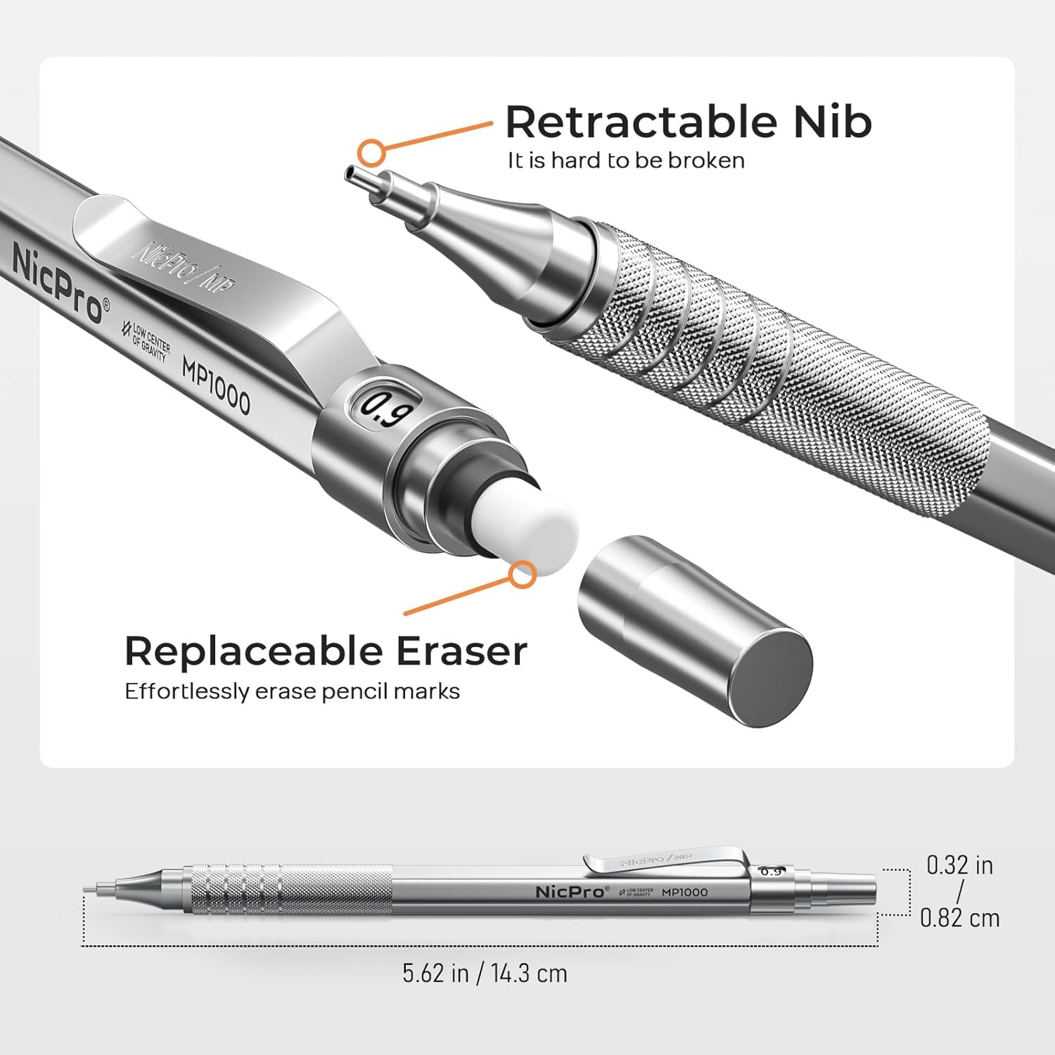 0.9 Mm Metal Mechanical Pencil Set with Case, with 3PCS MP1000 0.9Mm Drafting Pe