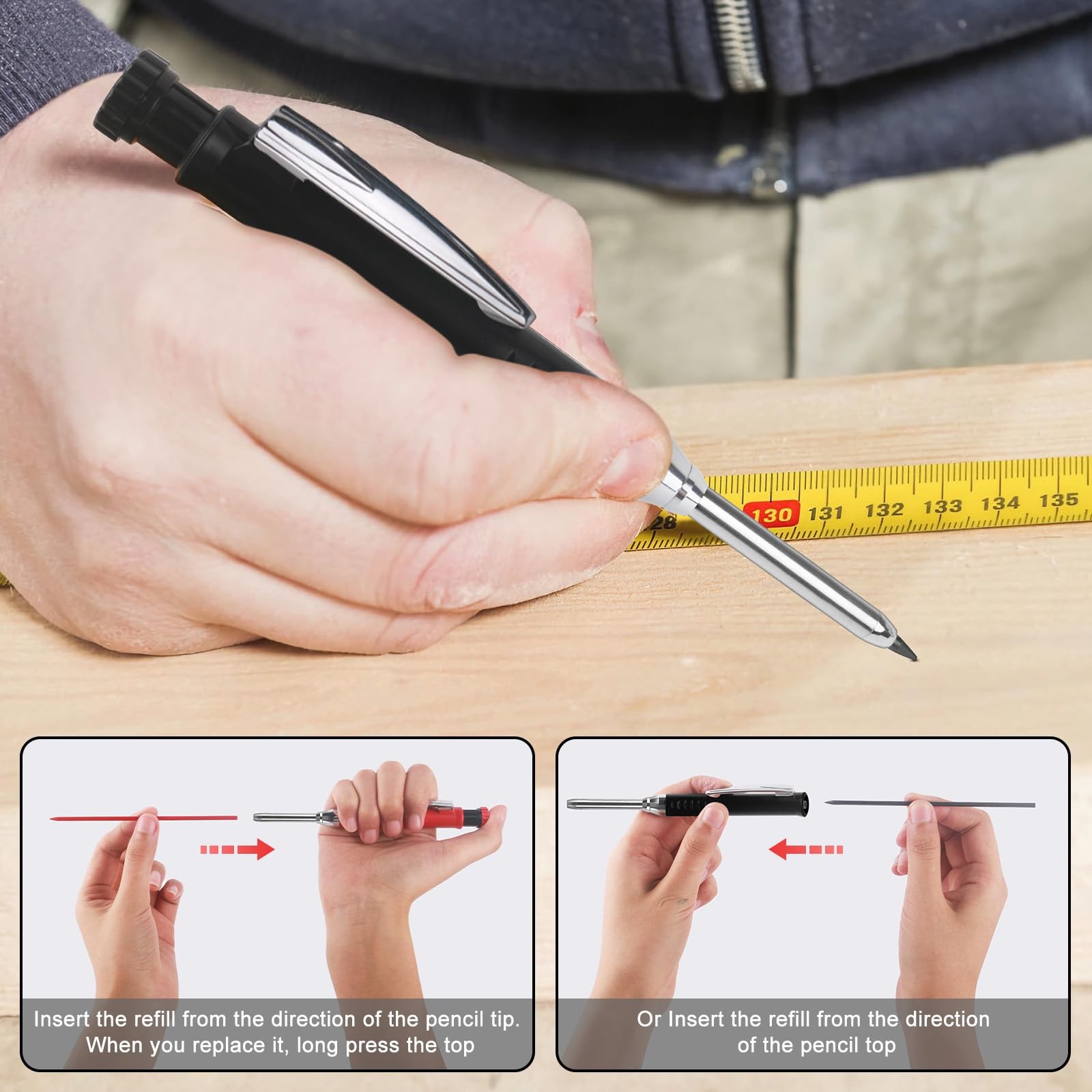 2 Pack Carpenter Pencils Mechanical 1 Count (Pack of 2), Black, Red