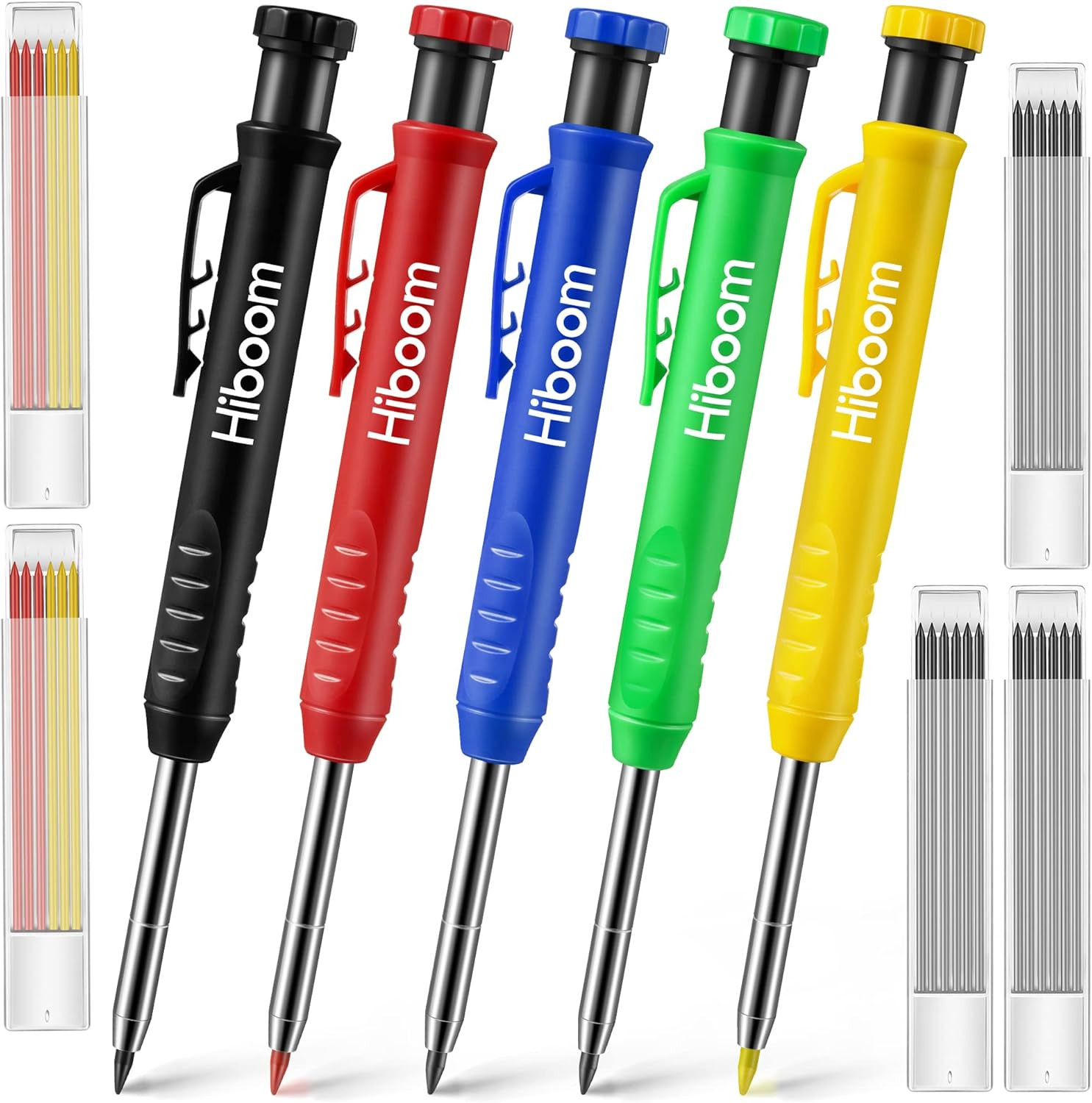 5 Pcs Mechanical Carpenter Pencil, 30 Pcs Refills Needle Nose Tip Hole Marker wi