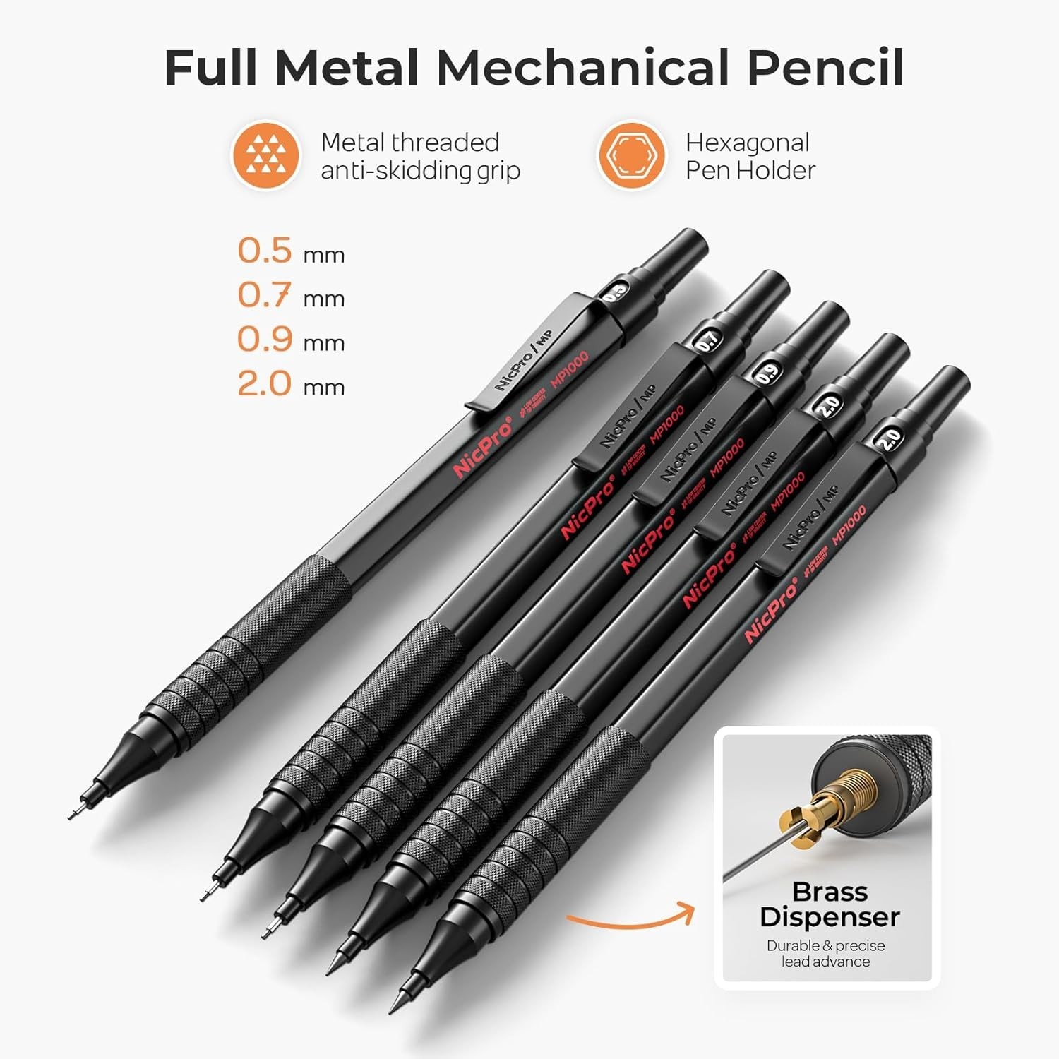 22PCS Metal Mechanical Pencil Set with 0.5-2.0mm Leads for Artists and Sketching