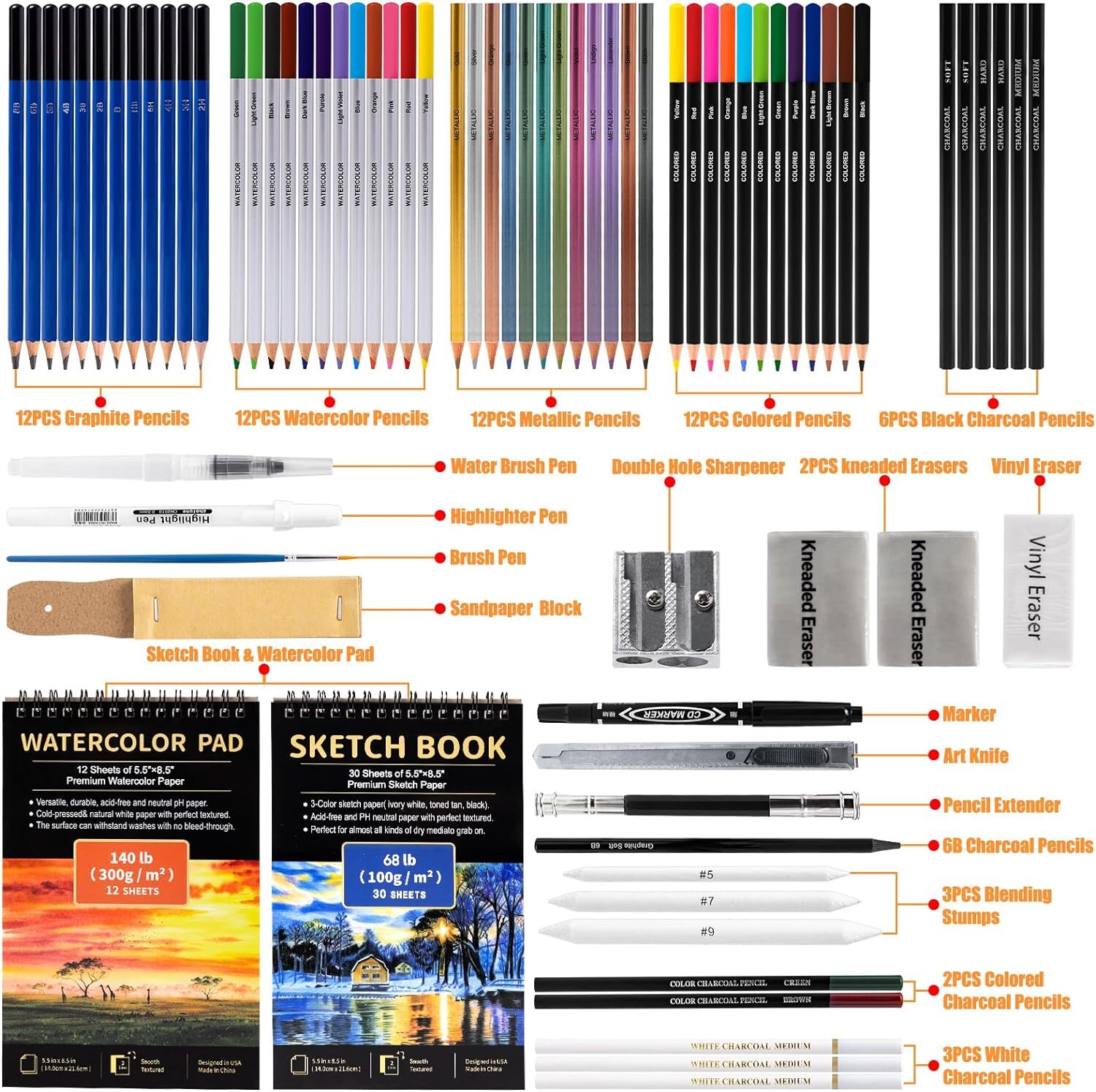 Art Supplies Drawing Pencils Set – 76 Pack 76 Count (Pack of 1), Multicolor