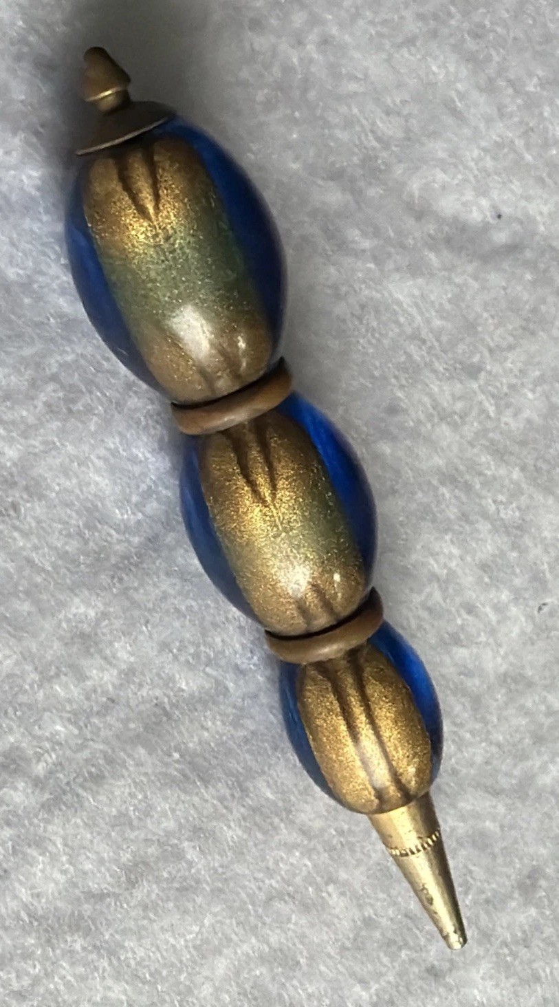 Gorgeous Gold Blue Vintage Mid Century Modern Beaded Mechanical Mini Pencil