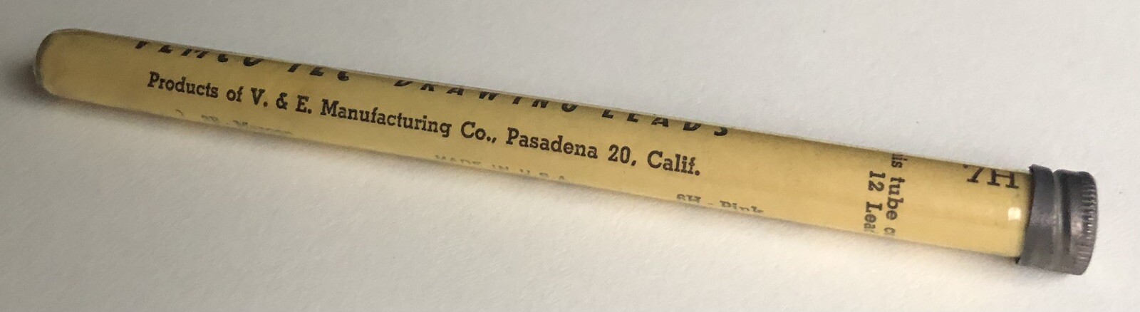 Vintage VEMCO TEC 2mm Drafting Lead Black 7H Metal Cap 12pk Tube Pasadena CA USA