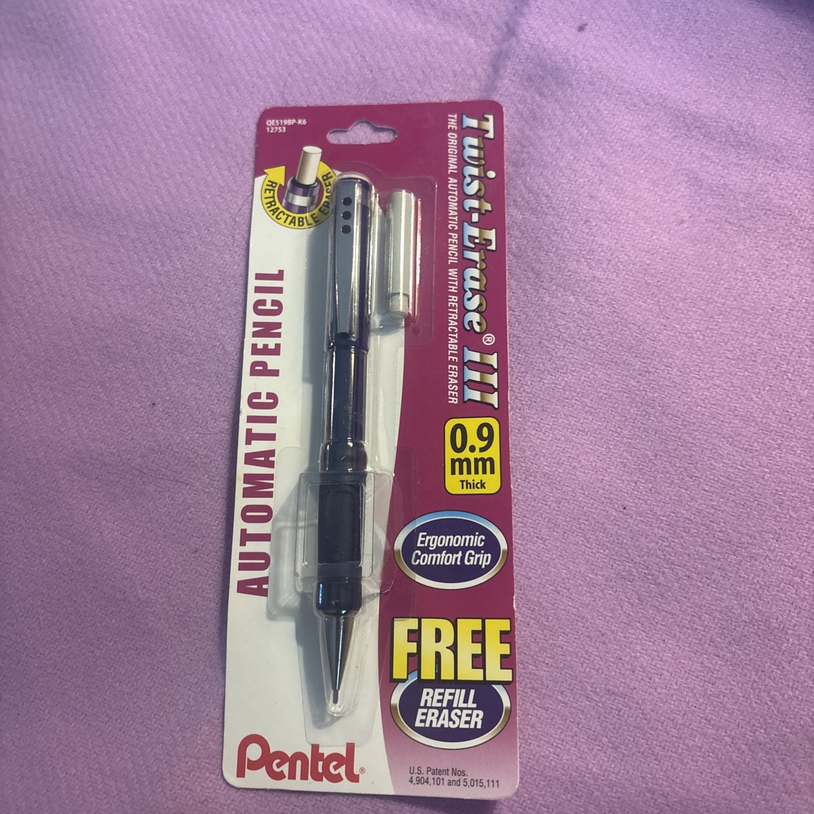 Pentel Twist-Erase III Refillable Mechanical Pencil with Jumbo Eraser 0.9mm New