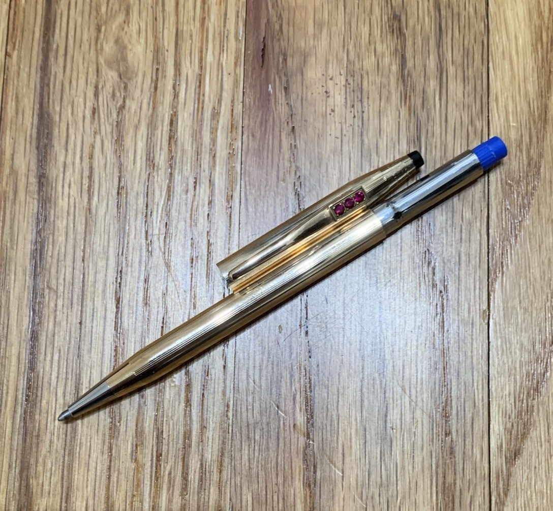 CROSS 3 Ruby 14K Gold Filled Pen With Cloth Sleeve, Case All Original