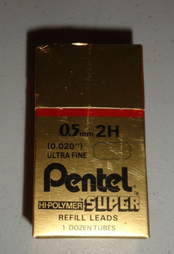 Pentel Hi-Polymer Super Refill Pencil Leads 0.5mm 2H (0.020″) Ultra Fine 9 tubes