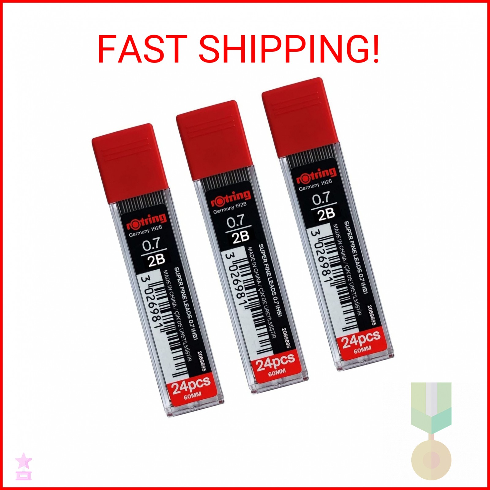rOtring 0.7mm 2B Super Polymer Pencil Lead – Pack of 3 Tubes – 72 Leads in Total