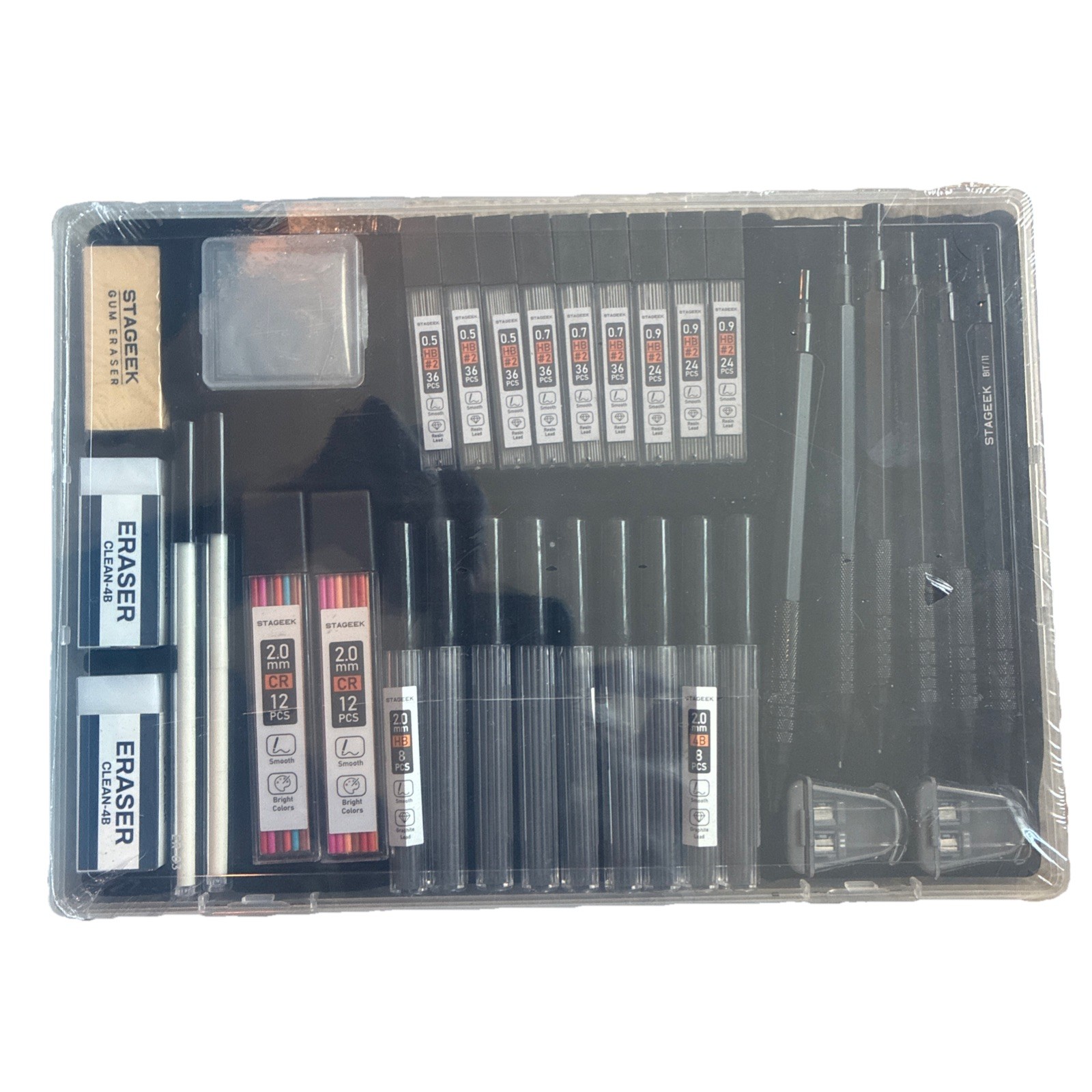 35Pcs Art Mechanical Pencil Set with Case, 0.5 0.7 0.9 2.0 Graphite Metal Drawin