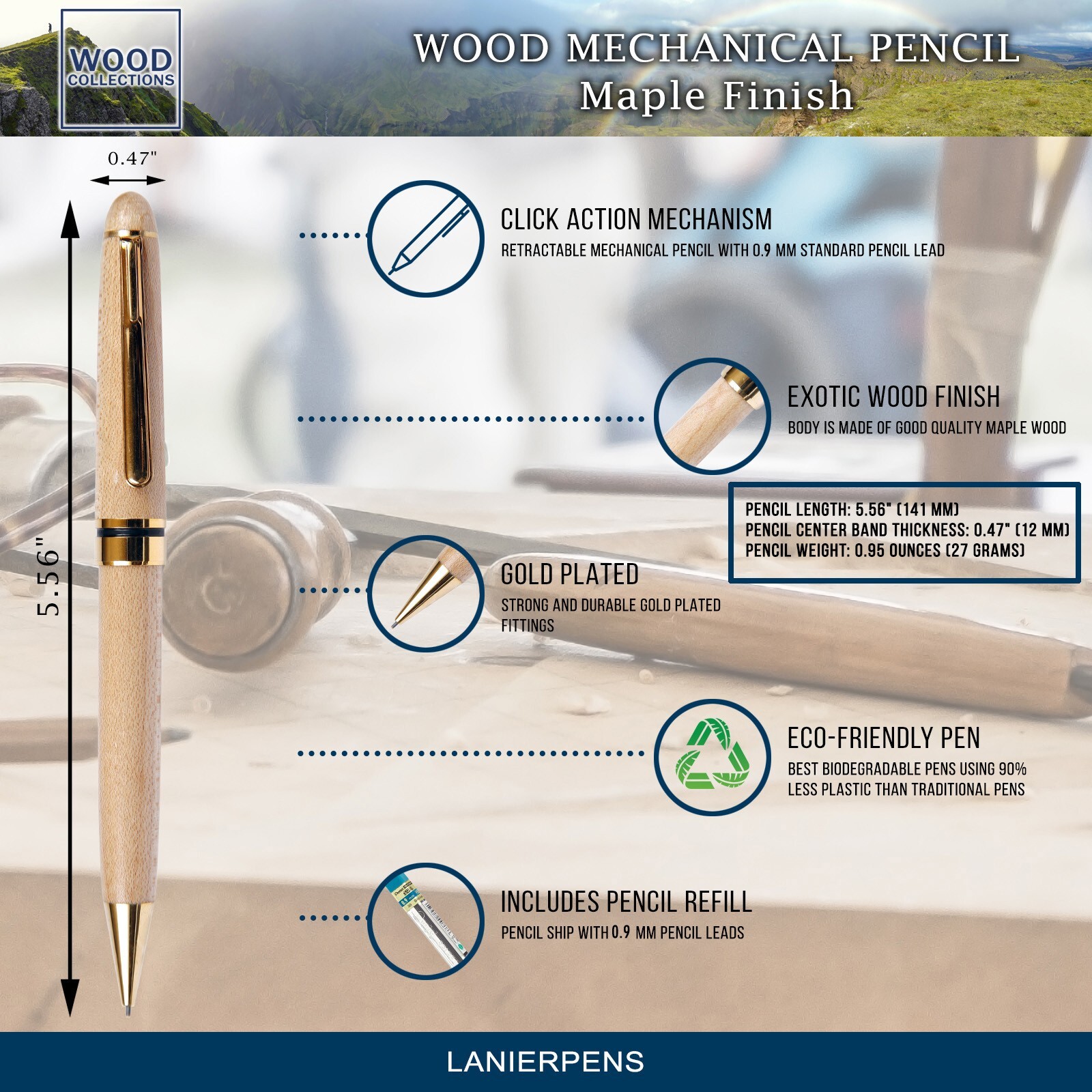 Maple Wood Mechanical Pencil 0.7 MM – Beautiful Budget Friendly Pencil