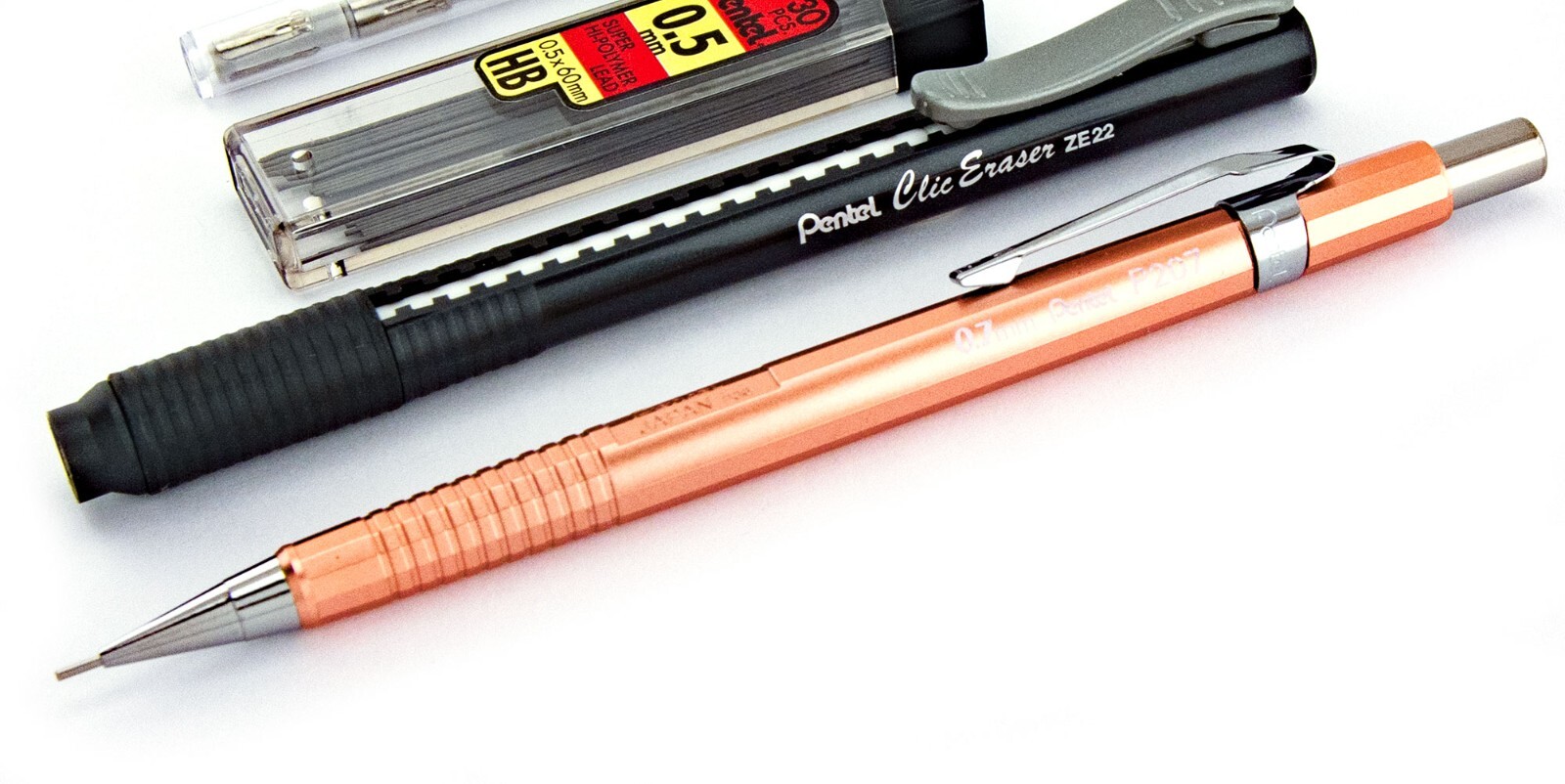 Pentel Sharp Mechanical Pencil Metallic Copper 0.7mm Refill Lead Clic Eraser Lot