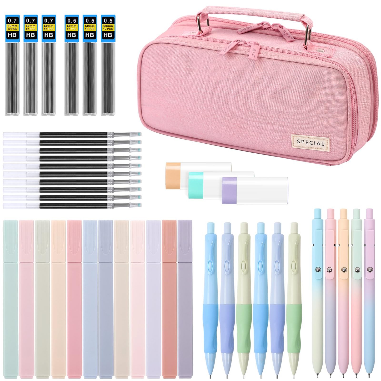 43 PCS Aesthetic School Supplies Pink Stationery Kit Cute Pen Case Highlighter