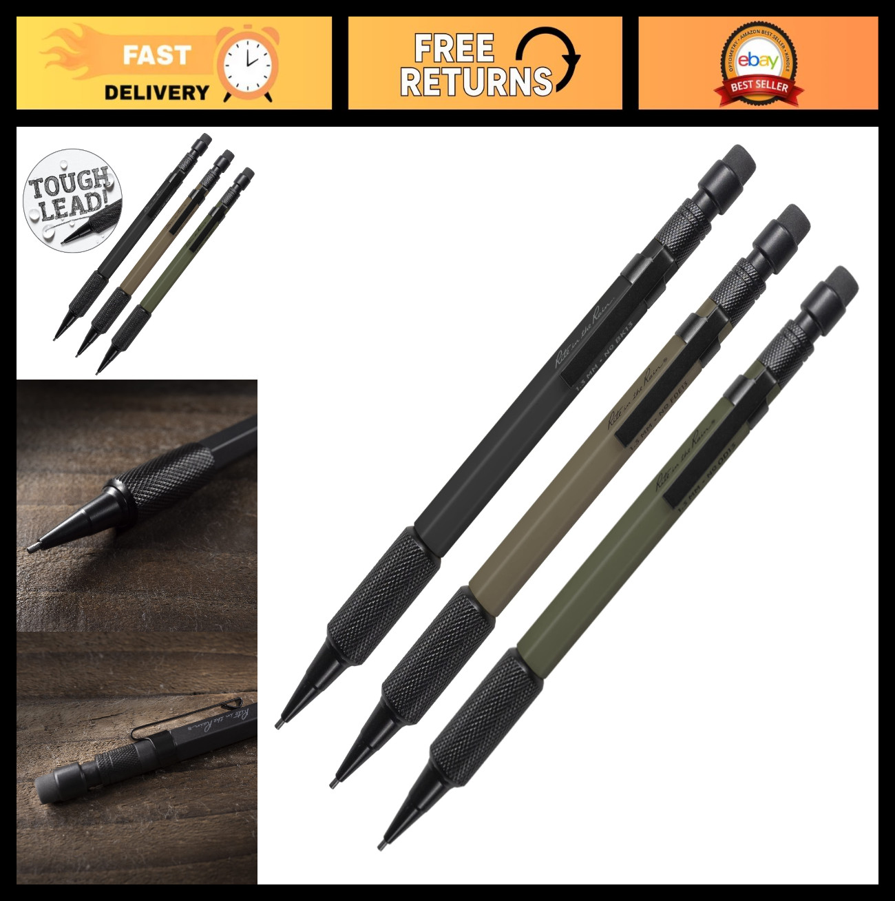 Weatherproof Mechanical Pencils 1.3mm Black Lead – 3 Pack for Outdoor Use