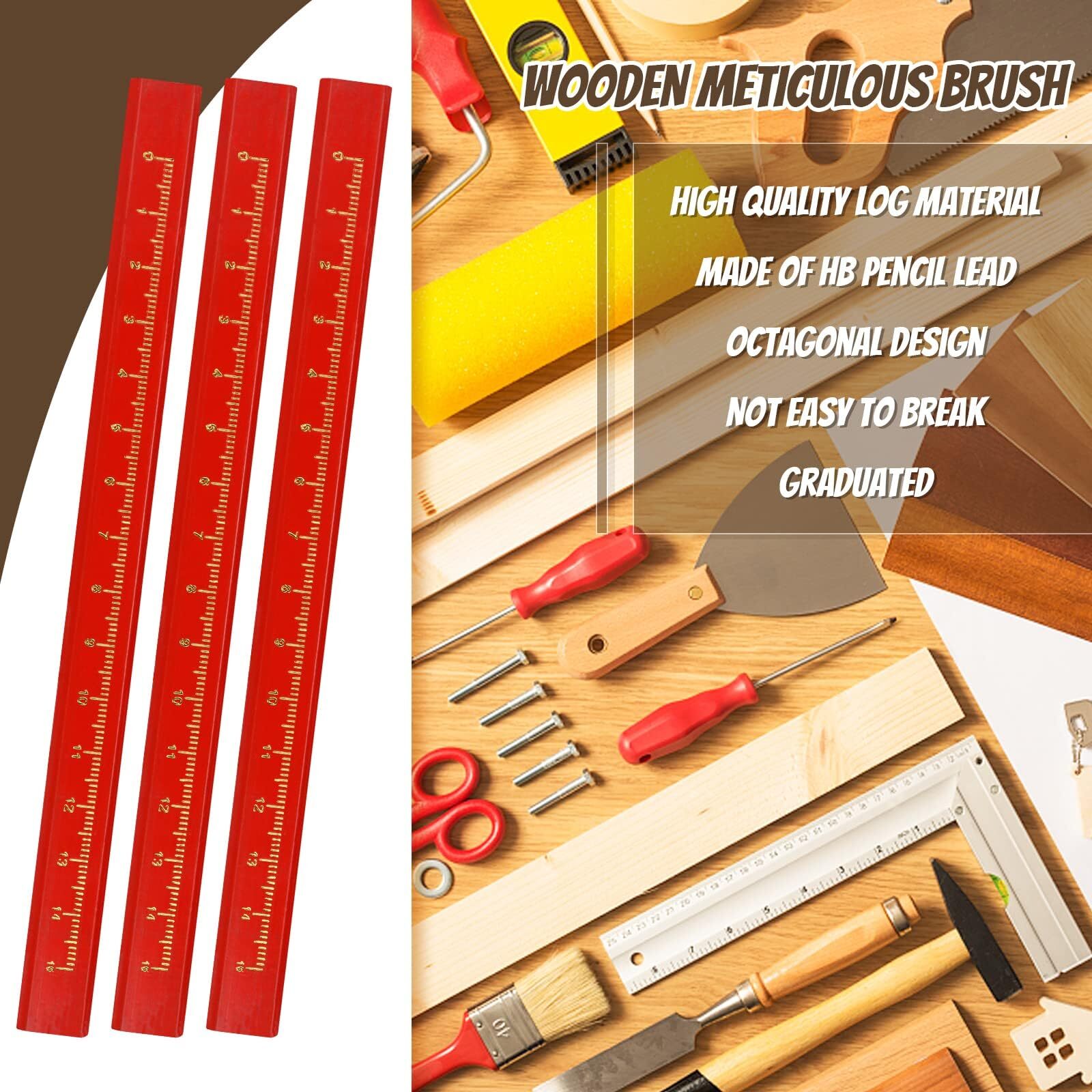 3 Pieces Solid Carpenter Pencil Woodworking Pencils Mechanical With 18 Refills I