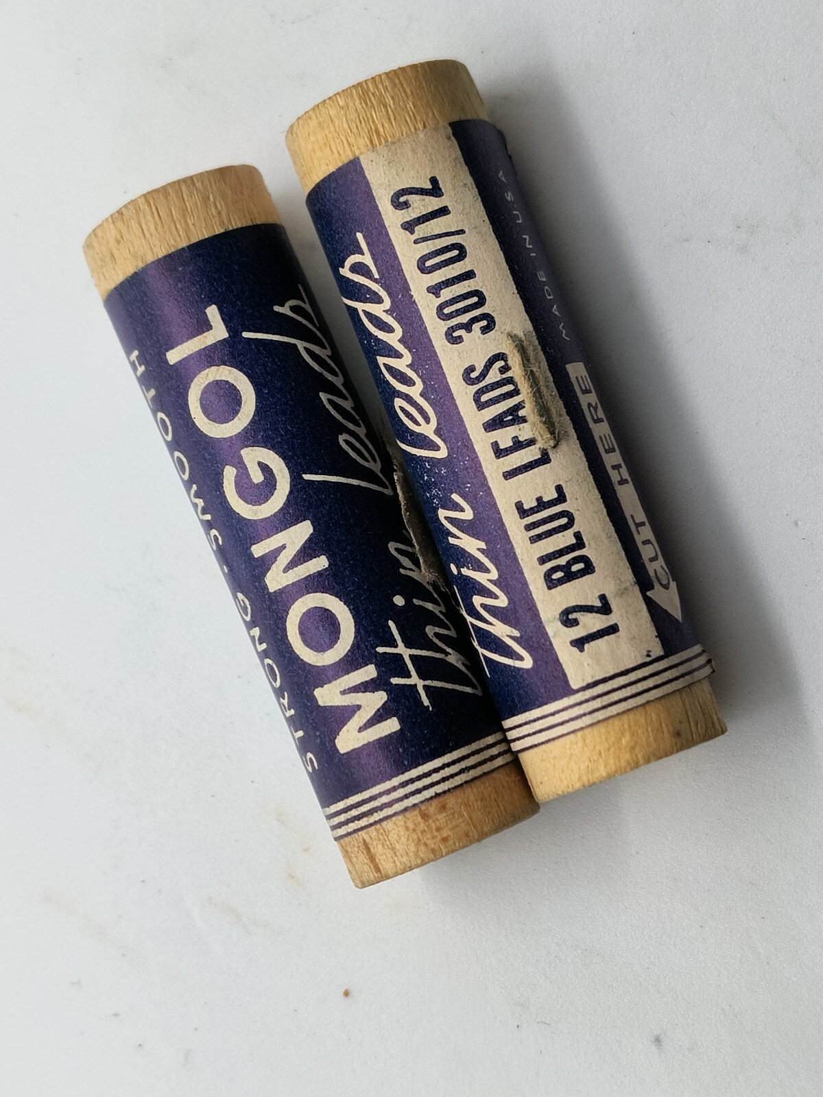 (2) EBERHARF FABER MONGOL 12 Blue Thin Leads 3010/12 Sealed Wooden Tube, New