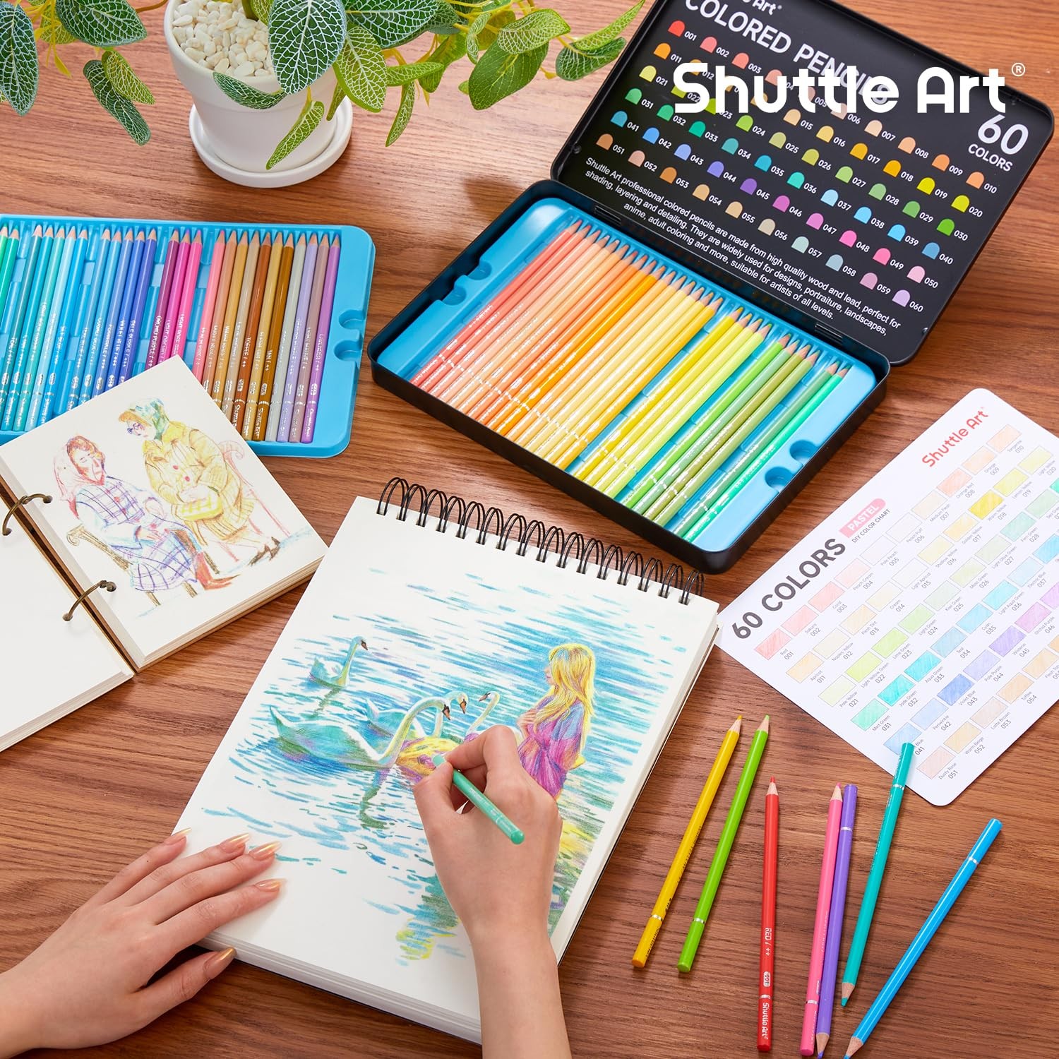 Shuttle Art 60 Pastel Colored Pencils, 1 Count (Pack of 60), 60 Colors