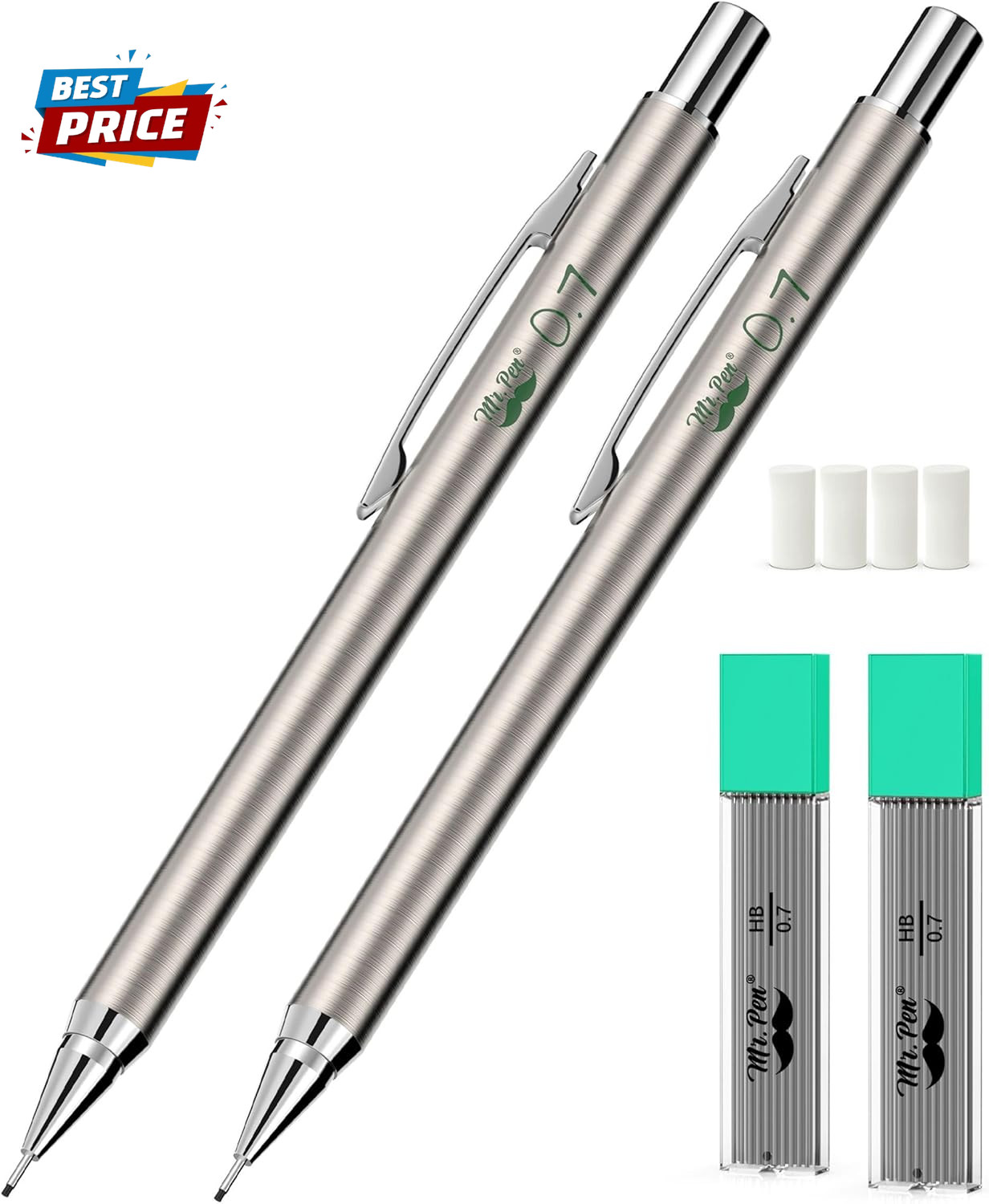 – Metal Mechanical Pencils, 0.7Mm, 2 Pack, Lead Pencil, Mechanical Pencil Metal