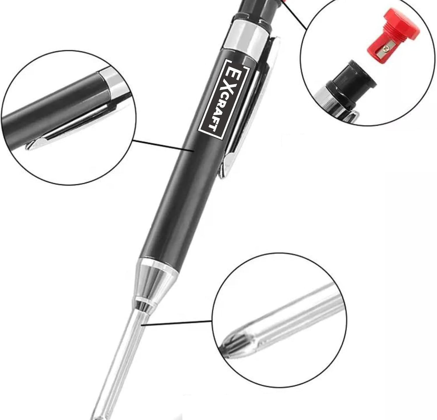 Metal Mechanical Carpenter Pencil with 6 Refills Deep Hole with Built-in Shar…