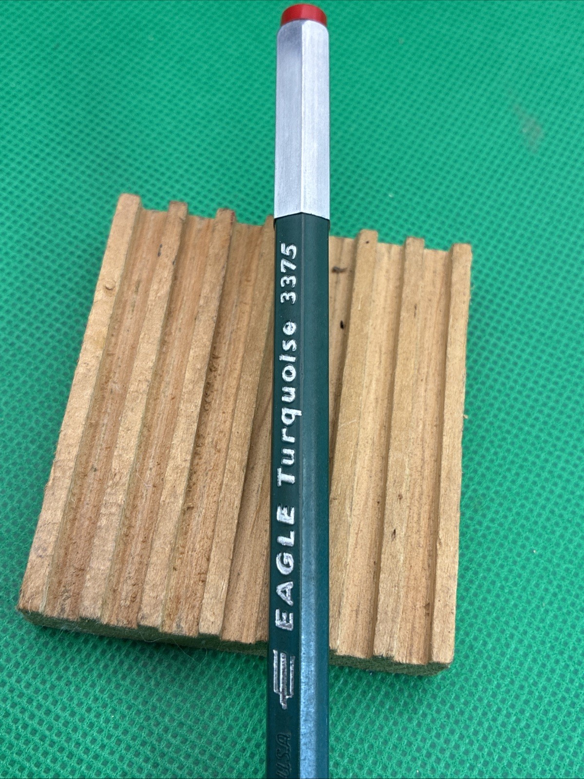 VTG EAGLE Turquoise 3375 Aluminum PLASTIC Drafting Pencil Green Color Red Top