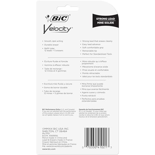 Bic Velocity Strong Lead Mechanical Pencils 0.9Mm Pack Of 5 With Erasers