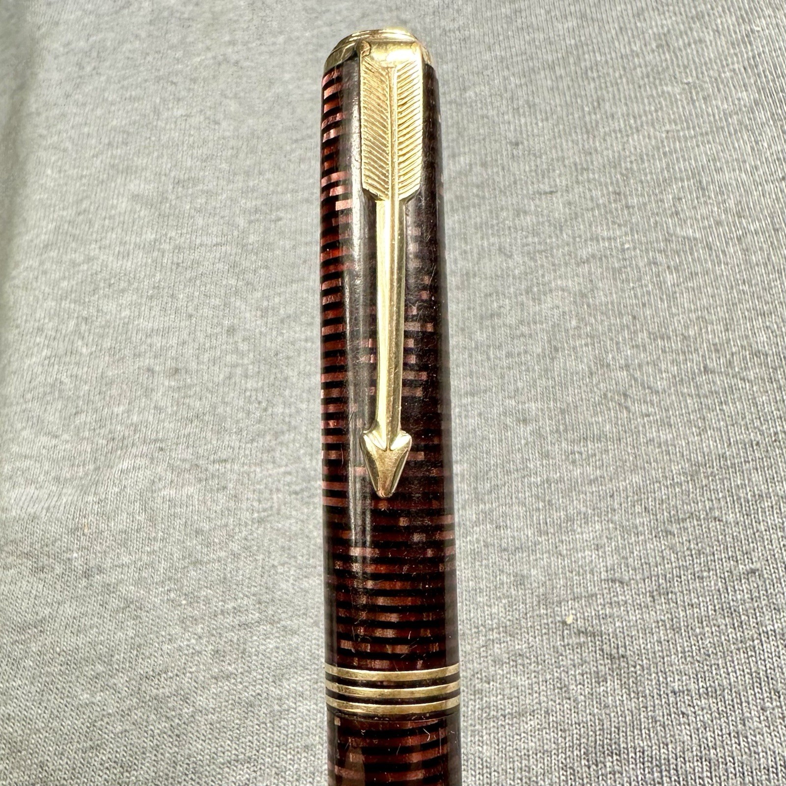 1936 Parker Vacumatic Pencil Burgundy Red & Pearl Full Size 3 Band Needs Jewel